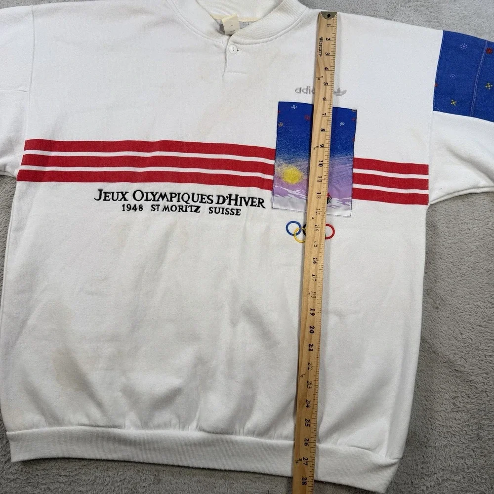 Vintage Adidas Olympics Sweatshirt Mens 2XL White Moscow 1980 Fleece Pullover